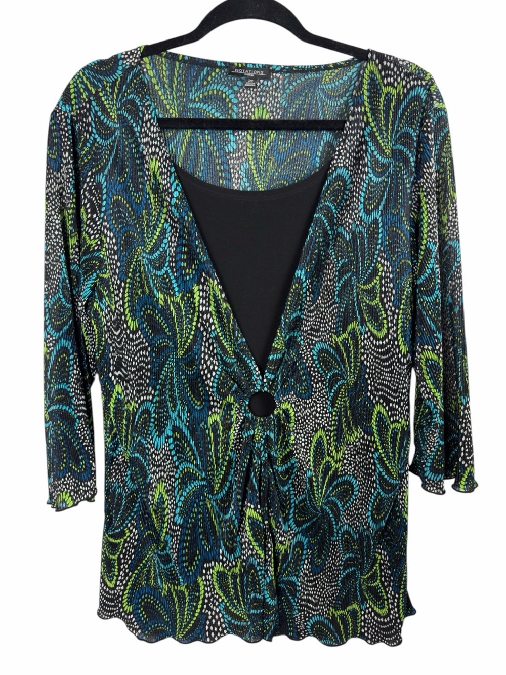Notations Woman EUC 3/4 Sleeve Blouse With Built in Black Tank Top. Size 2X.